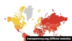 Карта, сопровождающая Индекс восприятия коррупции — 2018 международной организации Transparency International. 